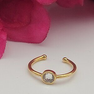 Toe Ring Size 7 Clear CZ Gold Plated 925 Sterling Silver Vintage Signed American